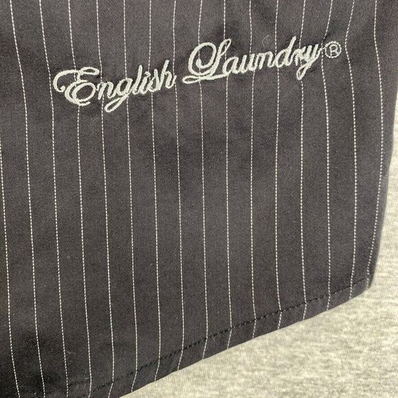 English Laundry Shirt Mens 17.5 Black Pinstriped Button Down Long Sleeve Collar - Picture 9 of 14